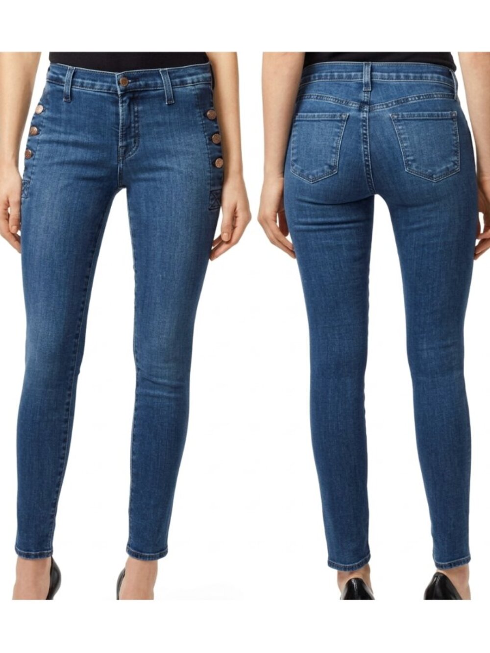 J BRAND Zion Button Mid Rise Skinny Jeans Dark Wash Button Pockets Split Hem 23